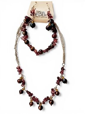 Trisha Waldron Designs VINTAGE necklace bracelet earrings set ES378 purple black